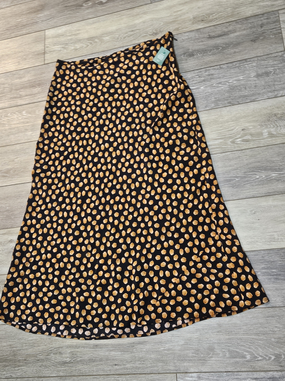 Rixo Silk Black & Orange Polka Dot A-Line Midi Skirt Size Xl